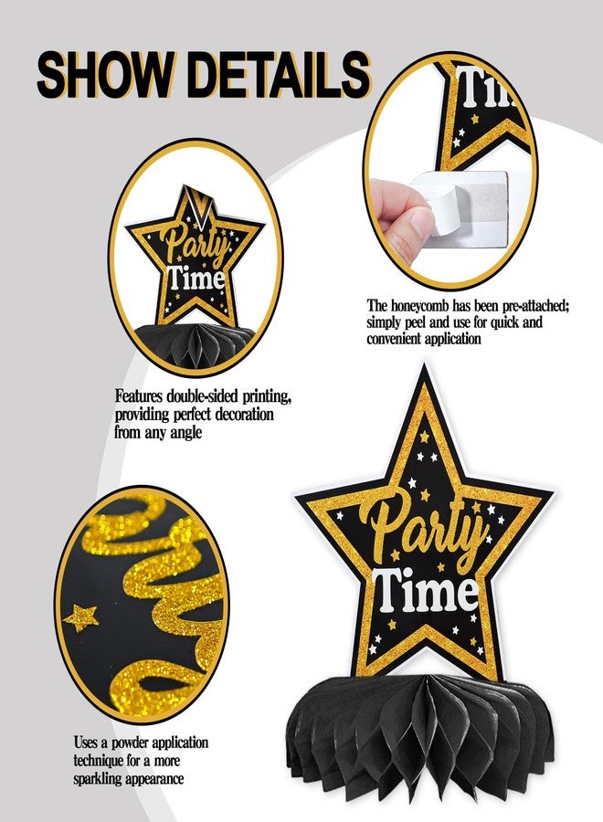 TMTECHJS 12 Pcs Birthday Table Decorations Glitter Black and Gold Birthday Decorations Honeycomb Centerpieces for Table Decor Girls Boys Women Men Party Supplies - Image 4